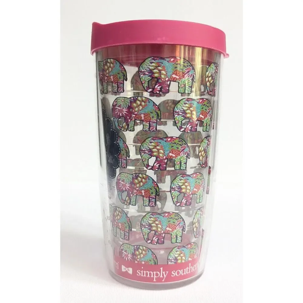 Simply Southern Tervis Tumbler 16 oz “B” Monogram Elephant Print Pink Lid